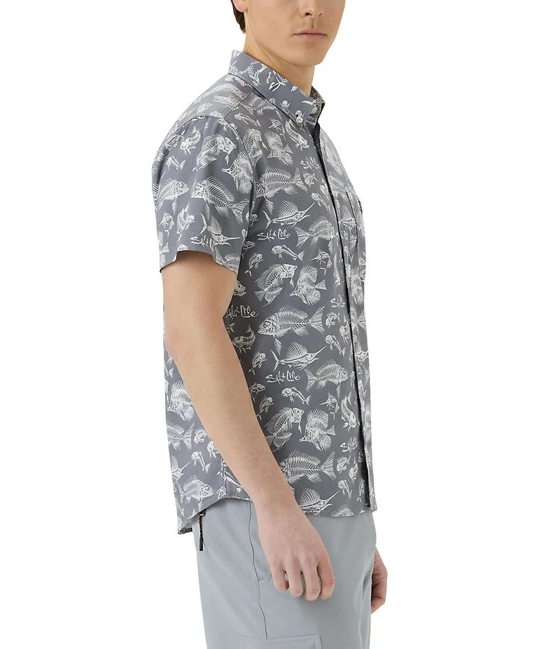 Salt Life Fish 'N Bone Performance Short Sleeve Woven Shirt