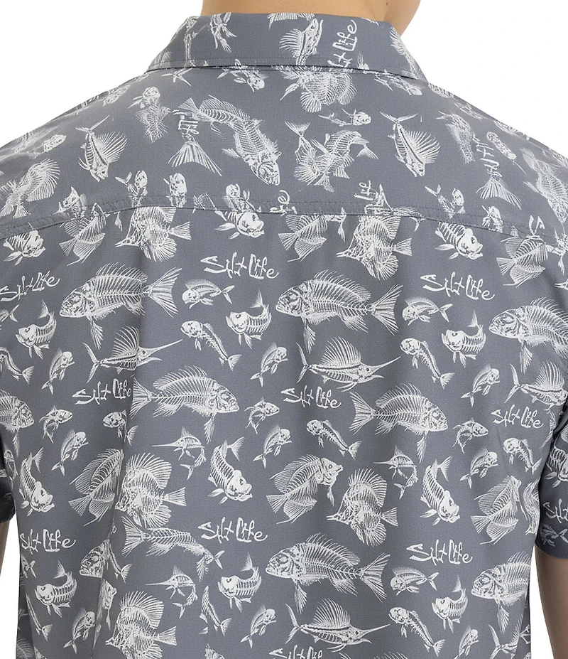 Salt Life Fish 'N Bone Performance Short Sleeve Woven Shirt