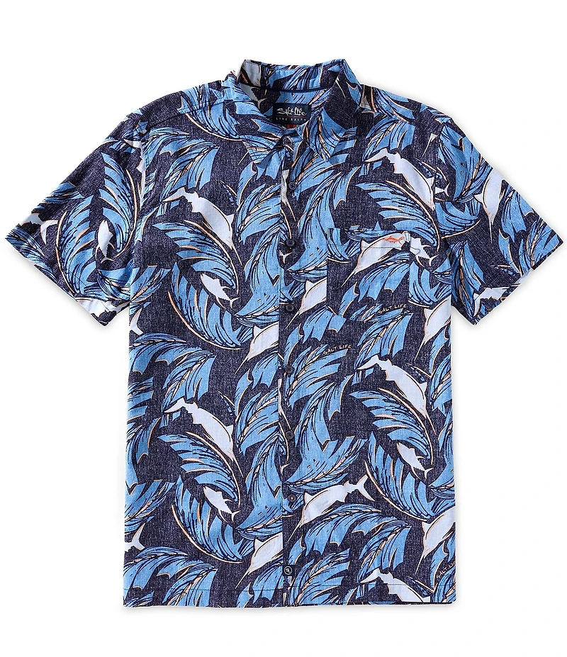 Salt Life Palm Promenade Short Sleeve Allover Reverse Print Woven Shirt