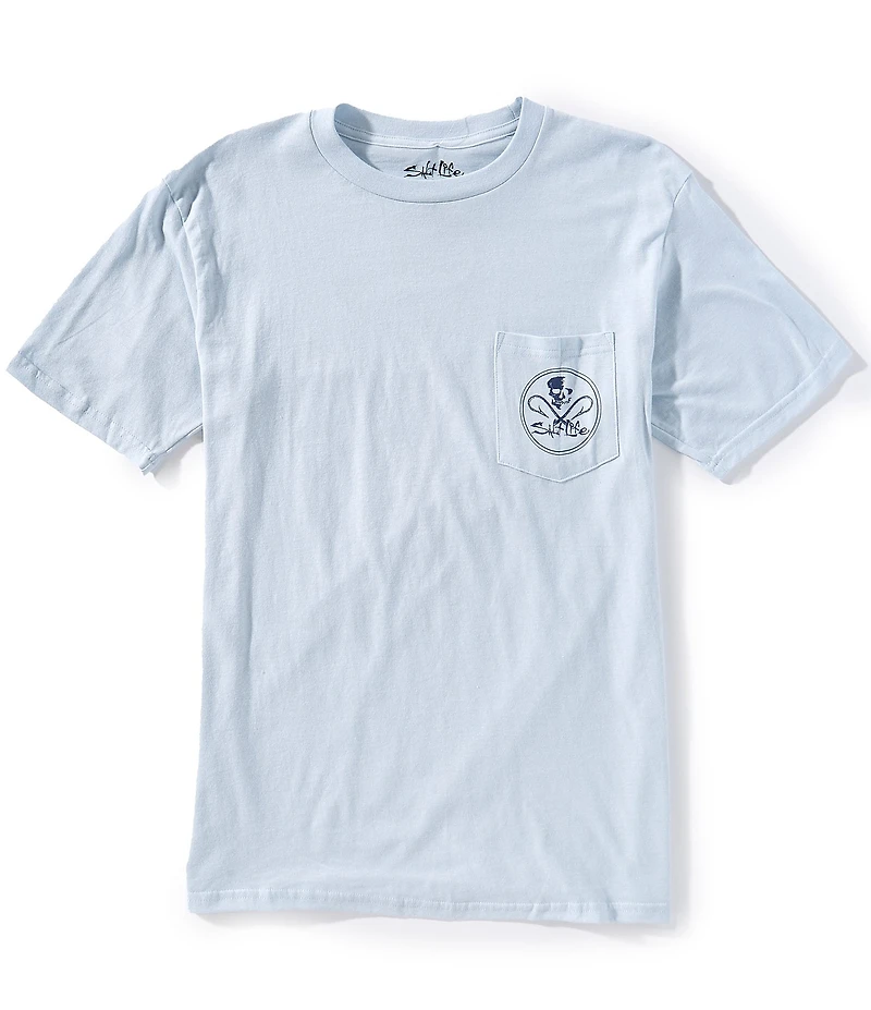 Salt Life Skull And Hooks Screen Print Short Sleeve Pocket T-Shirt