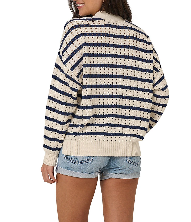 Salty Crew Captains Striped Open Knit Long Sleeve Cardigan