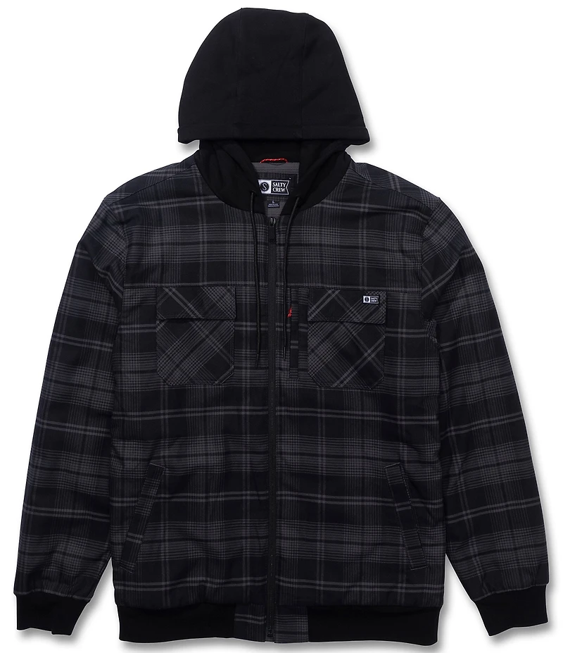 Salty Crew Fathom Tech Long Sleeve Yarn-Dyed Plaid Twill Hooded Jacket