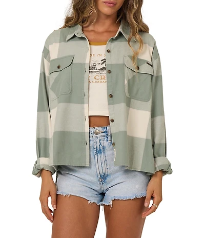 Salty Crew Long Sleeve Oversized Flannel Button Down Shirt