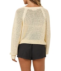 Salty Crew Long Sleeve V-Neck Open Knit Crochet Sweater