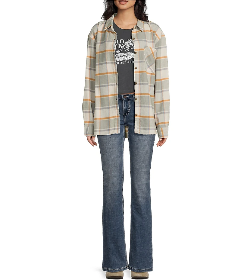 Salty Crew Shore Break Long Sleeve Plaid Oversized Boxy Flannel Shirt