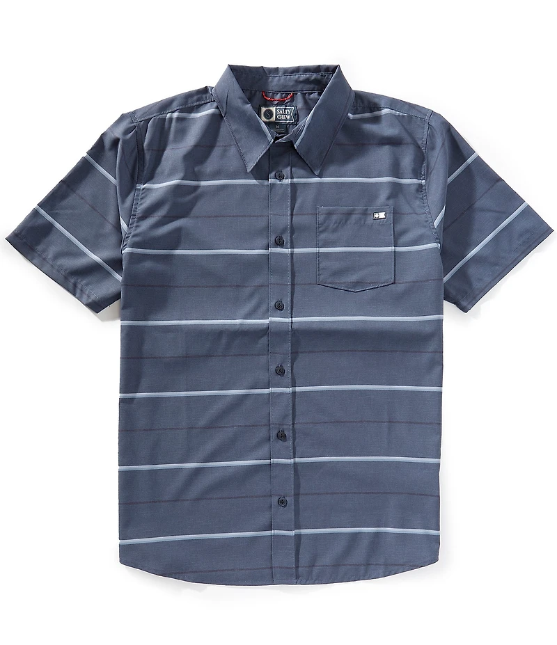 Salty Crew Skipper UV Button Up Short Sleeve Striped Woven Shirt