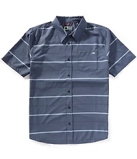 Salty Crew Skipper UV Button Up Short Sleeve Striped Woven Shirt