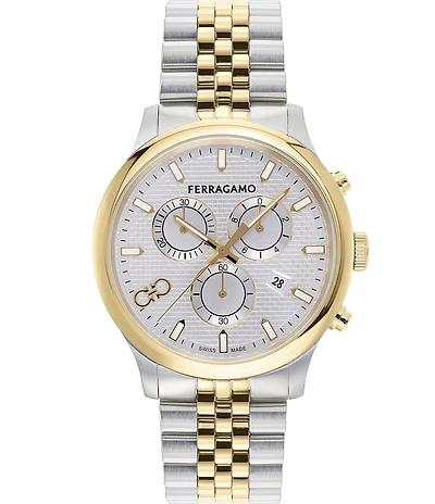 Salvatore Ferragamo Men's Duo Chronograph Two Tone Stainless Steel Bracelet Watch