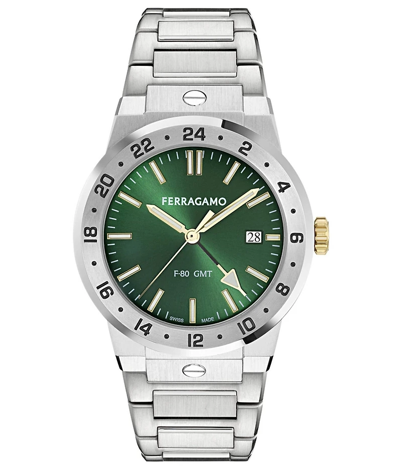 Salvatore Ferragamo Men's F-80 Classic GMT Automatic Stainless Steel Bracelet Watch
