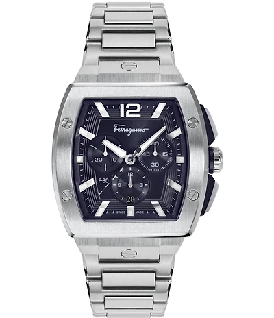 Salvatore Ferragamo Men's F-80 Tonneau Quartz Chronograph Stainless Steel Bracelet Watch
