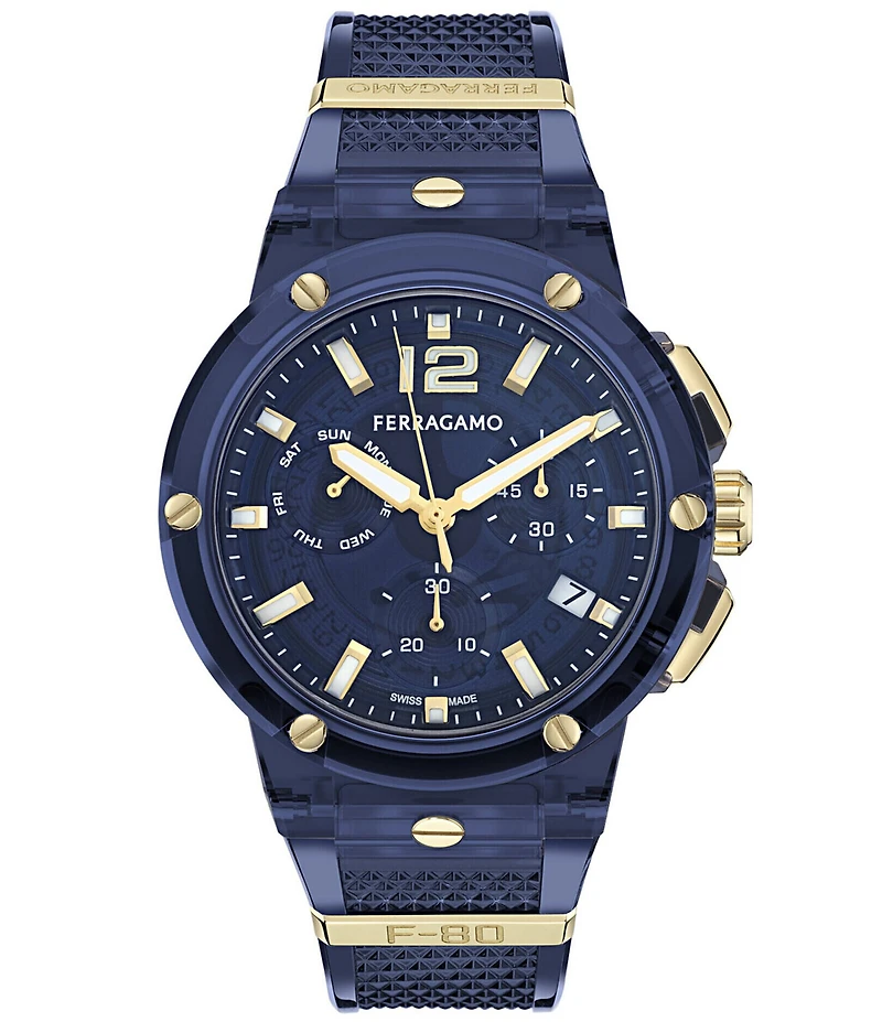 Salvatore Ferragamo Men's F-80 Translucent Chronograph Strap Watch