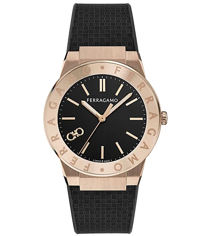 Salvatore Ferragamo Men's Ferragamo Sapphire Logo Quartz Analog Black Strap Watch