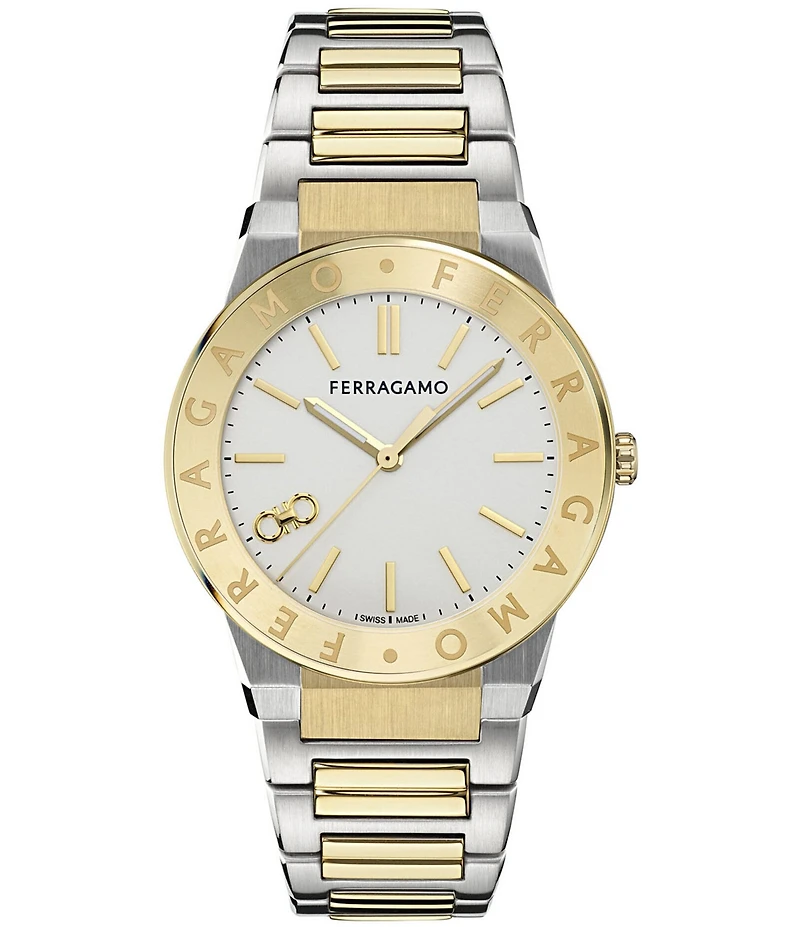 Salvatore Ferragamo Men's Ferragamo Sapphire Logo Quartz Analog Two Tone Stainless Steel Bracelet Watch
