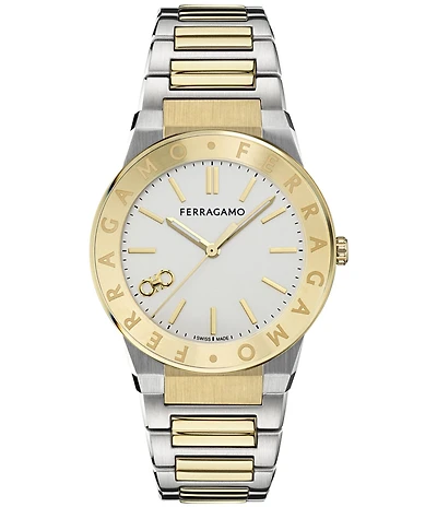 Salvatore Ferragamo Men's Ferragamo Sapphire Logo Quartz Analog Two Tone Stainless Steel Bracelet Watch