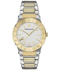 Salvatore Ferragamo Men's Ferragamo Sapphire Logo Quartz Analog Two Tone Stainless Steel Bracelet Watch