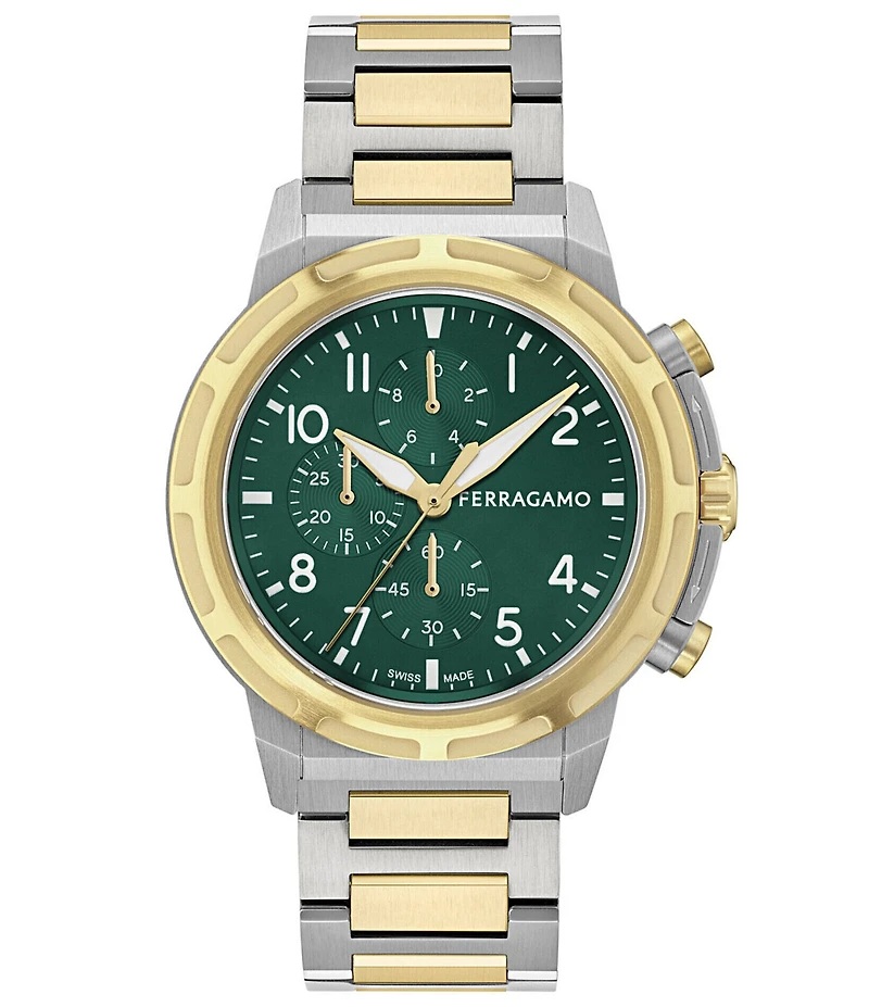 Salvatore Ferragamo Men's Ferragamo Sport Chronograph Two Tone Stainless Steel Bracelet Watch