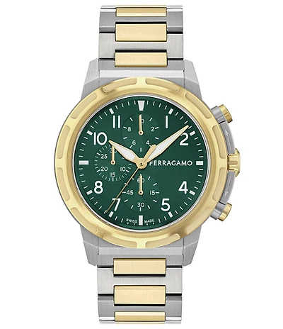Salvatore Ferragamo Men's Ferragamo Sport Chronograph Two Tone Stainless Steel Bracelet Watch