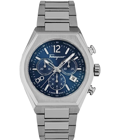 Salvatore Ferragamo Men's Ferragamo Tonneu Chronograph Stainless Steel Bracelet Watch