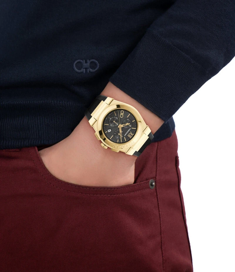 Salvatore Ferragamo Men's Vega Chrono Black Silicone Strap Watch