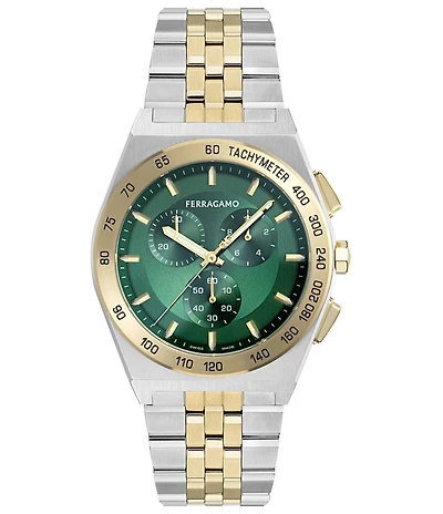 Salvatore Ferragamo Men's Vega Chrono Two Tone Stainless Steel Bracelet Watch