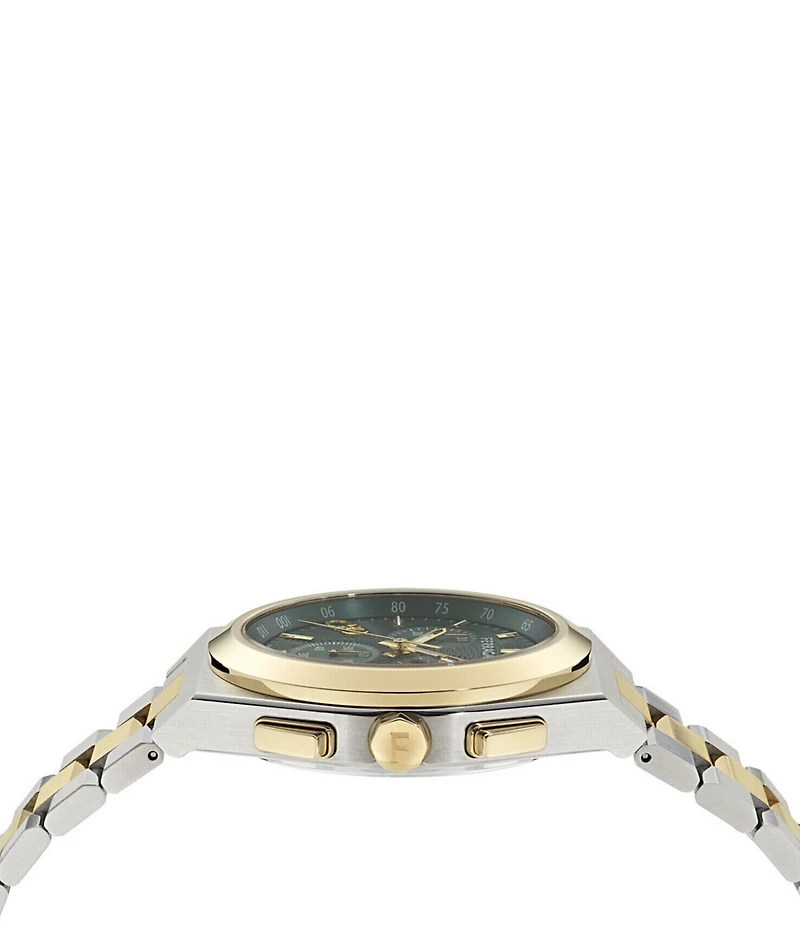 Salvatore Ferragamo Men's Vega Upper East Chronograph Two Tone Stainless Steel Green Dial Bracelet Watch