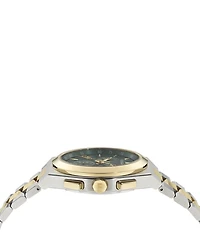 Salvatore Ferragamo Men's Vega Upper East Chronograph Two Tone Stainless Steel Green Dial Bracelet Watch
