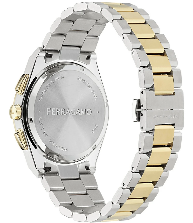 Salvatore Ferragamo Men's Vega Upper East Chronograph Two Tone Stainless Steel Green Dial Bracelet Watch