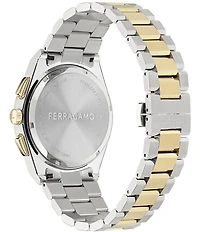 Salvatore Ferragamo Men's Vega Upper East Chronograph Two Tone Stainless Steel Green Dial Bracelet Watch