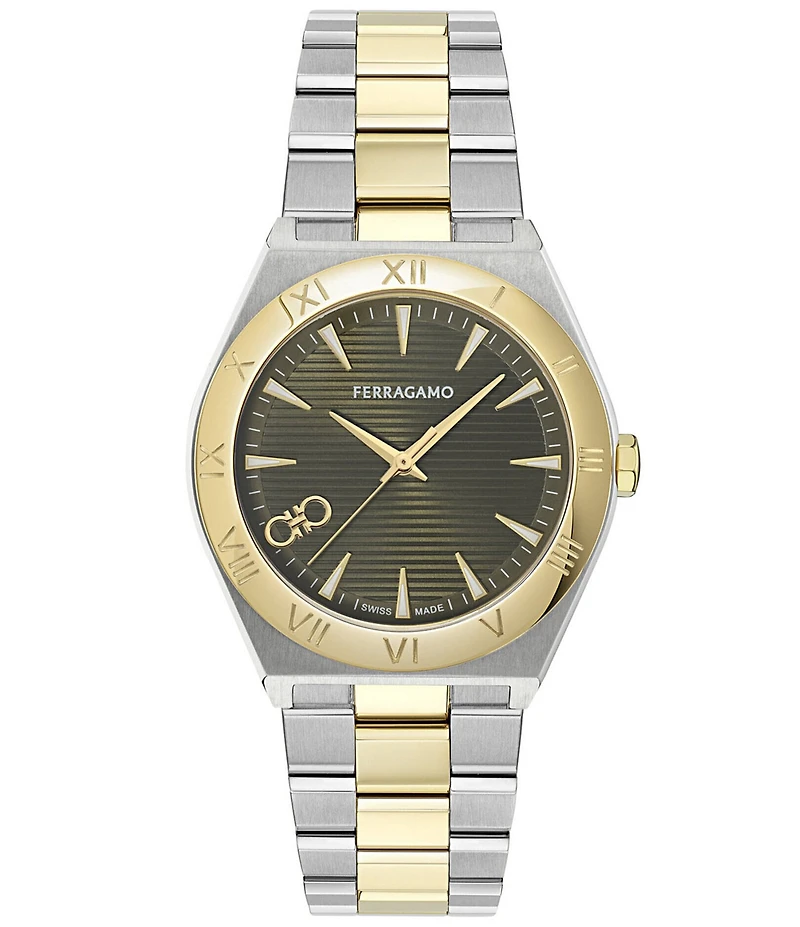 Salvatore Ferragamo Men's Vega Upper East Quartz Analog Two Tone Stainless Steel Bracelet Watch
