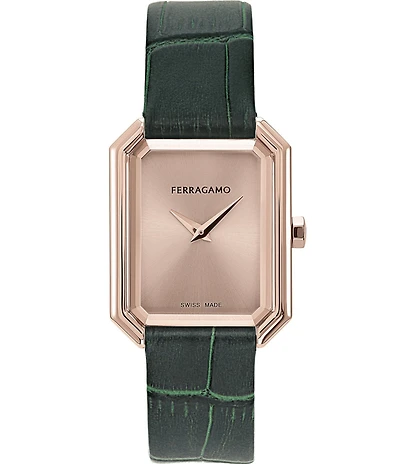Salvatore Ferragamo Women's Crystal Quartz Analog Green Leather Strap Watch