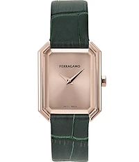 Salvatore Ferragamo Women's Crystal Quartz Analog Green Leather Strap Watch