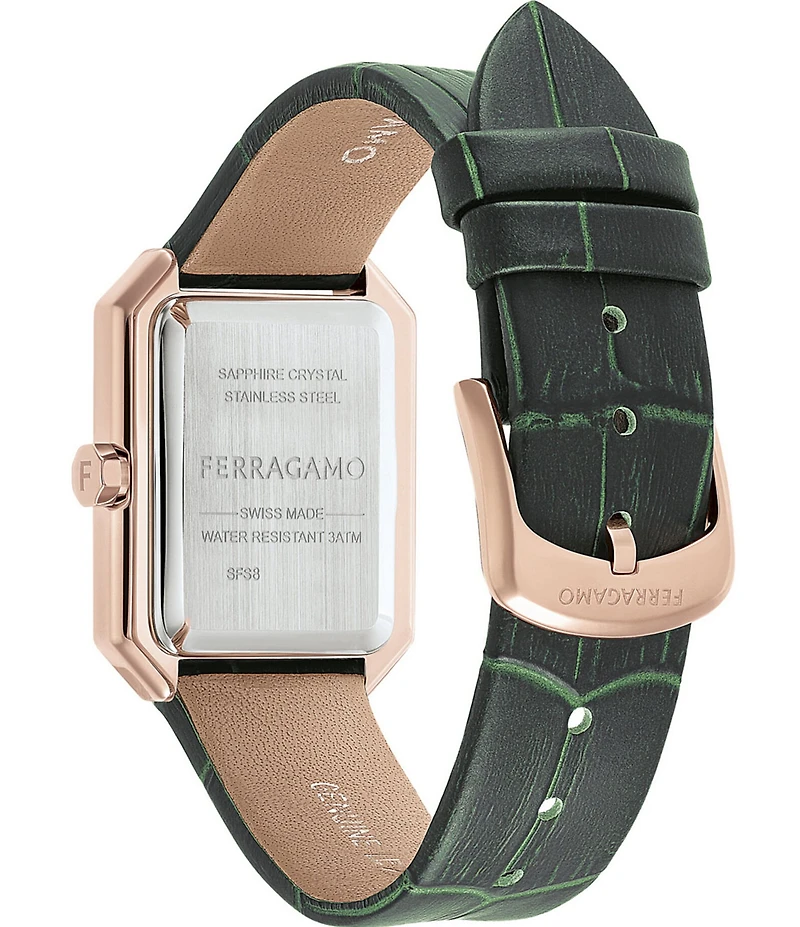Salvatore Ferragamo Women's Crystal Quartz Analog Green Leather Strap Watch