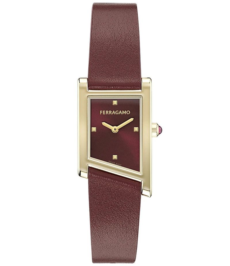 Salvatore Ferragamo Women's Ferragamo Asymetrique Quartz Analog Burgundy Leather Strap Watch