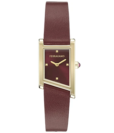 Salvatore Ferragamo Women's Ferragamo Asymetrique Quartz Analog Burgundy Leather Strap Watch