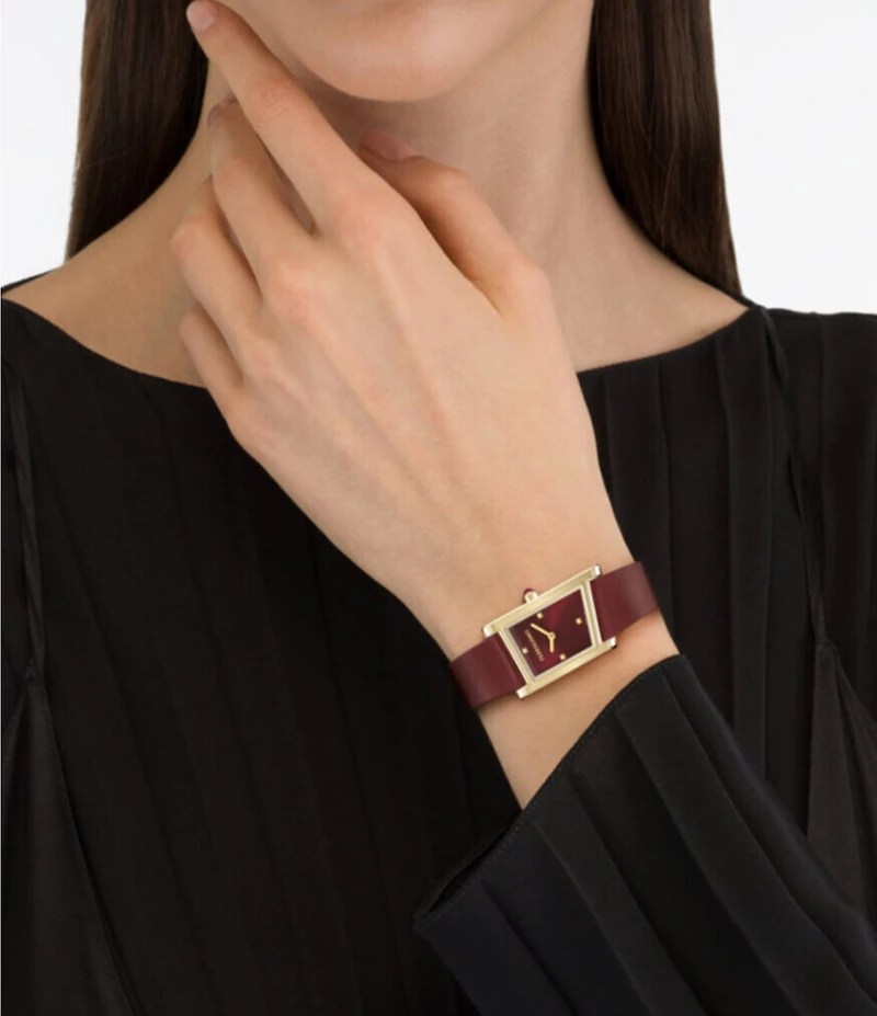 Salvatore Ferragamo Women's Ferragamo Asymetrique Quartz Analog Burgundy Leather Strap Watch