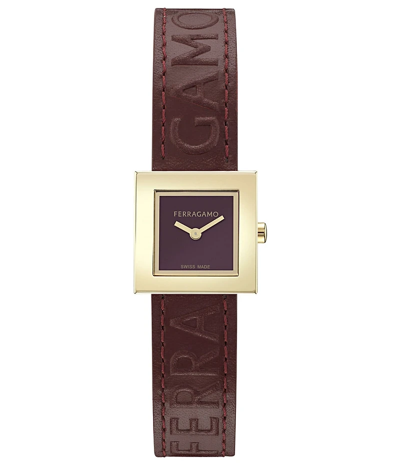 Salvatore Ferragamo Women's Ferragamo Portrait Analog Burgundy Leather Strap Watch