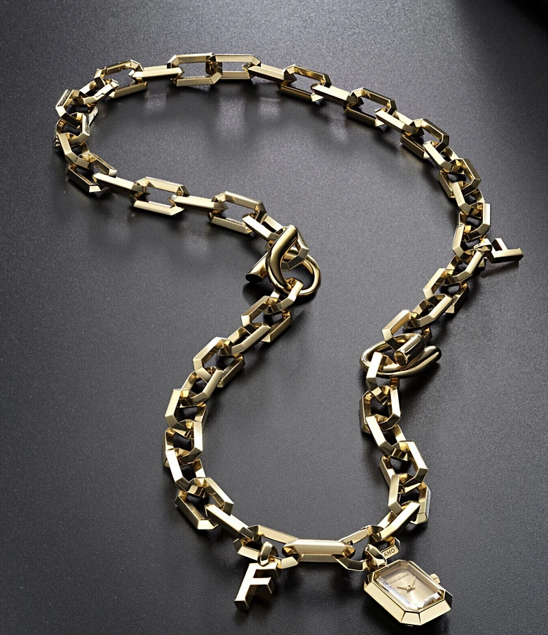 Salvatore Ferragamo Women's Quartz Tow Hand Gold Tone Stainless Steel Charm Necklace Watch