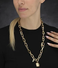 Salvatore Ferragamo Women's Quartz Tow Hand Gold Tone Stainless Steel Charm Necklace Watch