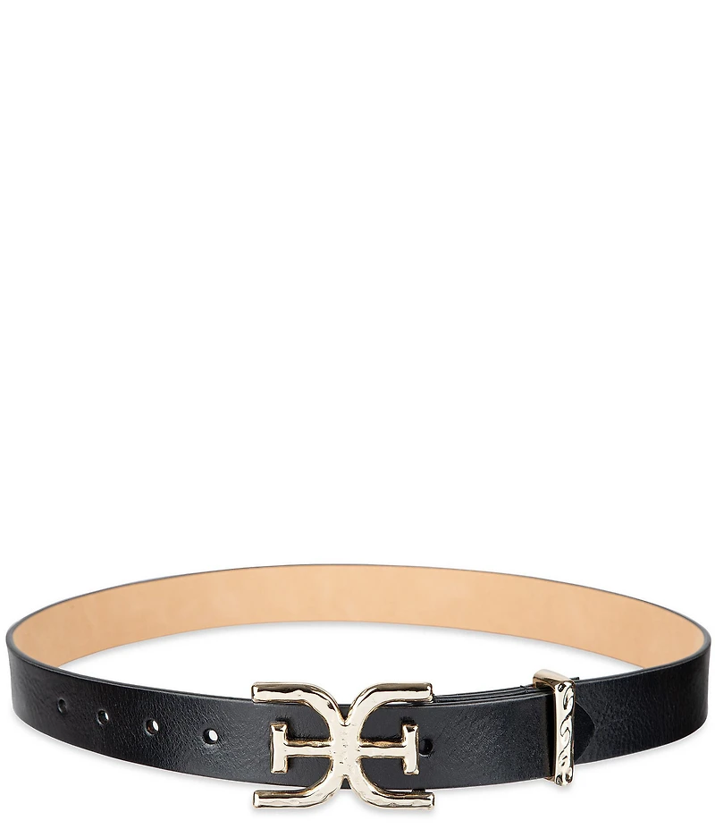 Sam Edelman 30mm Hammered Logo Buckle Leather Belt