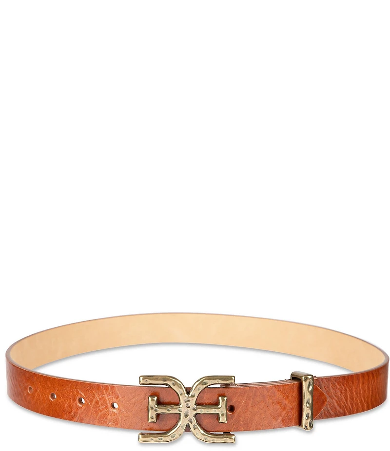 Sam Edelman 30mm Hammered Logo Buckle Leather Belt