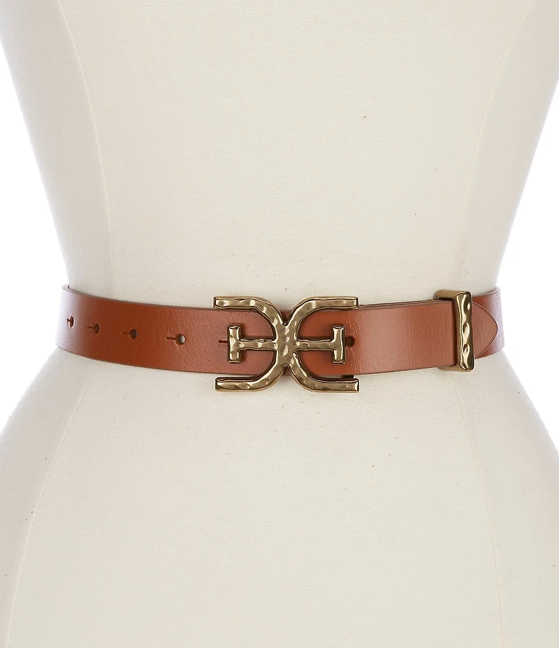 Sam Edelman 30mm Hammered Logo Buckle Leather Belt