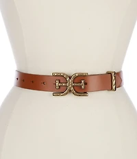 Sam Edelman 30mm Hammered Logo Buckle Leather Belt