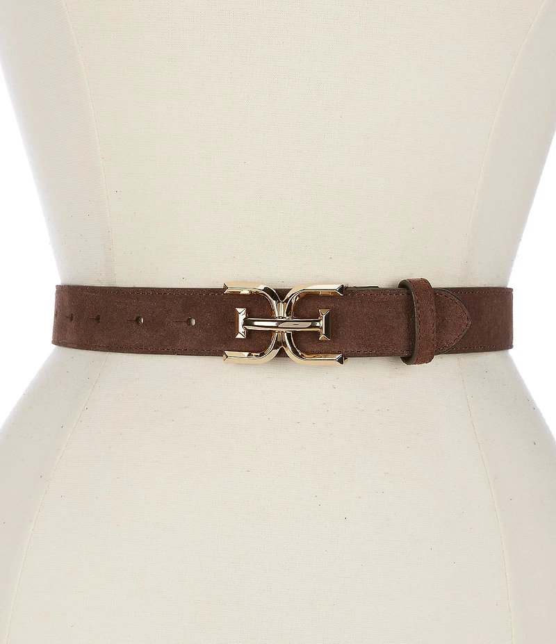 Sam Edelman 30mm Suede Logo Buckle Edge Stitch Belt