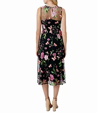 Sam Edelman 3D Floral Butterfly Crew Neck Sleeveless A-Line Midi Dress