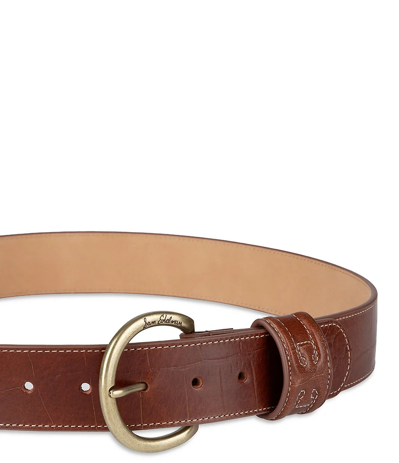 Sam Edelman 40mm Oval Crocodile Embossed Wide Leather Belt
