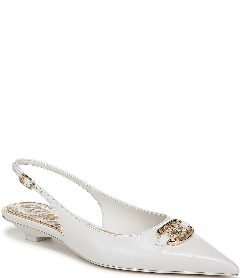 Sam Edelman Aggie Leather Logo Hardware Kitten Heel Slingback Pumps
