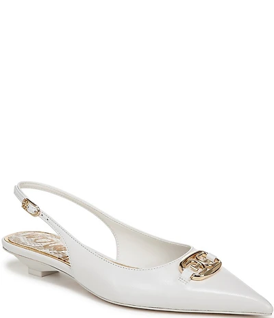 Sam Edelman Aggie Leather Logo Hardware Kitten Heel Slingback Pumps