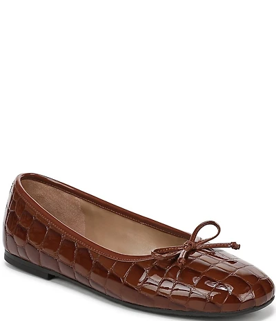 Sam Edelman Alie Croco Print Patent Leather Bow Detail Ballet Flats