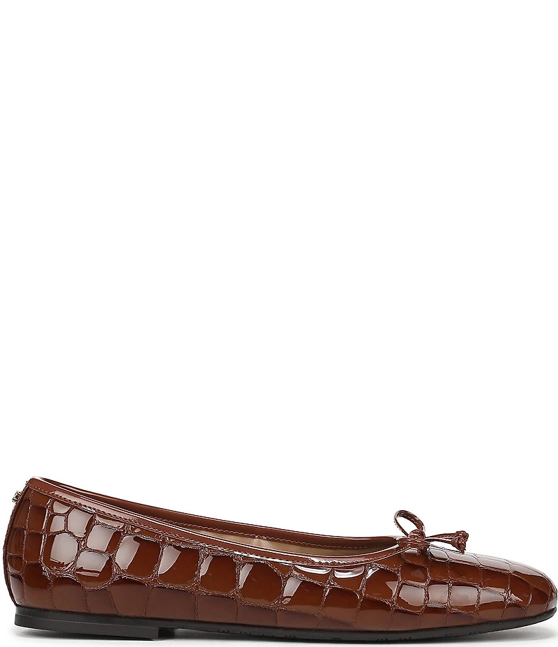 Sam Edelman Alie Croco Print Patent Leather Bow Detail Ballet Flats