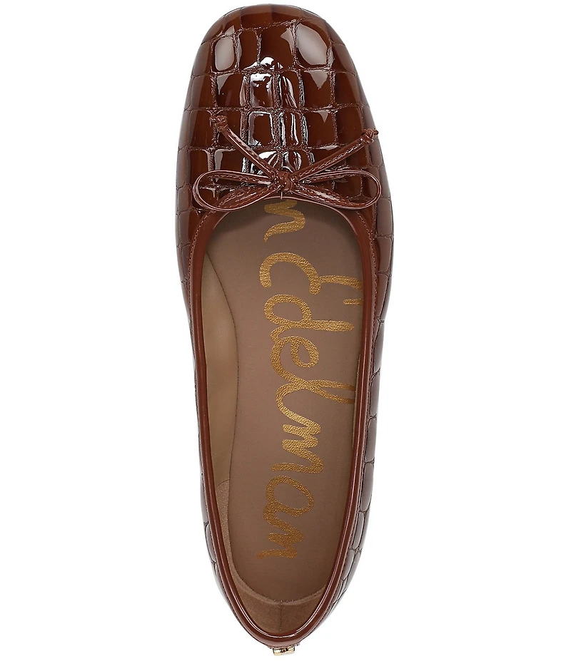 Sam Edelman Alie Croco Print Patent Leather Bow Detail Ballet Flats